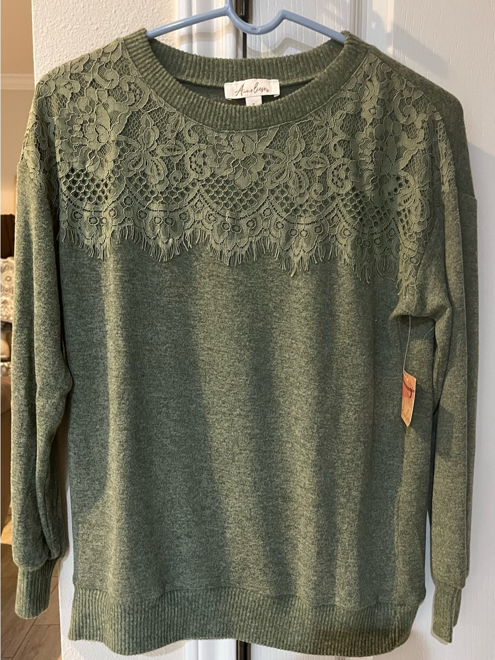 Anne Liege Green Lace-Trim Knit Sweater